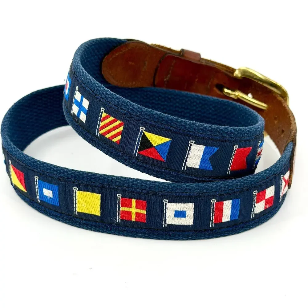 Leather Man Ltd Navy Nautical Flag Canvas Belt